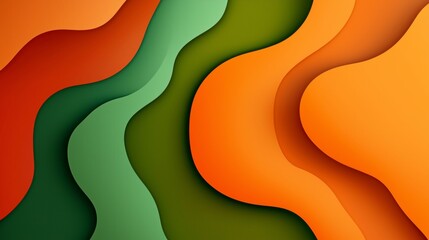 Smooth, undulating shapes in vibrant shades of orange and green create a dynamic and visually appealing layered effect, suitable for various design projects