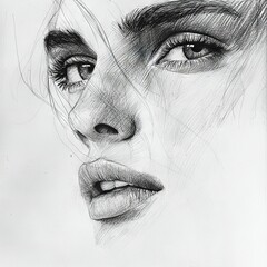 Obraz premium A pencil portrait of a sleeping woman with her nose tucked under her arm