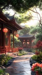 Fototapeta premium Chinese red pagoda architectural beauty high resolution hd image
