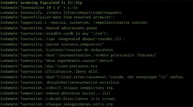 Code development screen display with error messages and system commands