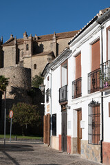 Walking in Ronda, touristic town in Andalusia, Pueblo Blanco white village, Spain. Historical buildings.