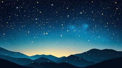 Fototapeta premium Night sky with stars and mountain range in foreground, featuring moon and distant stars