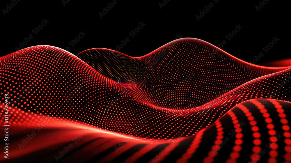 Poster Abstract design featuring flowing red waves and dotted patterns, creating dynamic visual effect that evokes sense of movement and energy
