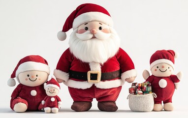 Santa Claus Plush Toy A jolly Santa Claus plush toy with a soft red velvet suit, a white beard made of plush fur, and a tiny stitched sack of toys.