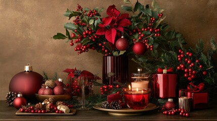 An exquisite Festive Holiday Fragrance Display featuring beautiful Christmas Decor items