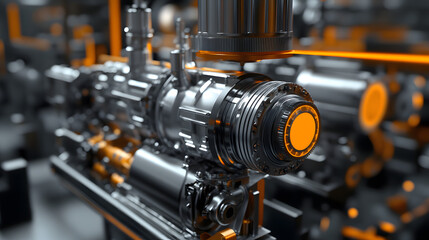 Fototapeta premium Engineering designer design 3D CAD software program Industrial engine model mechanical dimensional digital manufacturing factory engineer computer screen. 3d rendering.