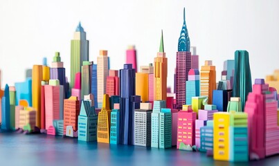 Colorful Paper City Skyline Model
