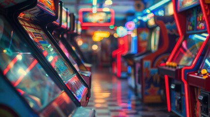 The hazy glow of the arcade machines adds to the intoxicating energy of the room.