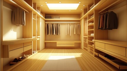 Fototapeta premium Modern walk-in wardrobe in a sleek 3D rendering