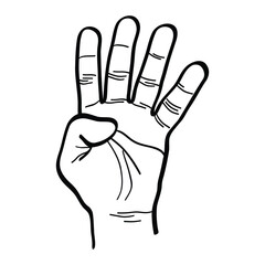 illustration of a hand raising the index finger, middle finger, ring finger and little finger. vector