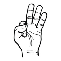 illustration of a hand raising the middle finger, ring finger and little finger. hand gestures. vector