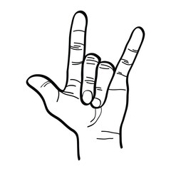 illustration of a hand raising three fingers, thumb, index finger and pinky. rock metal hand gesture. vector