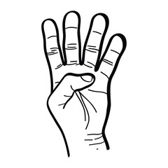illustration of a hand raising the index finger, middle finger, ring finger and little finger. vector
