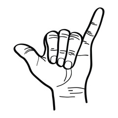 illustration of a hand raising a thumb and little finger. hand drawing. calling gesture. vector