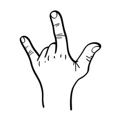 illustration of a hand raising three fingers, thumb, index finger and pinky. rock metal hand gesture. vector