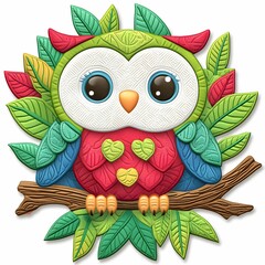Colorful embroidered bird clipart