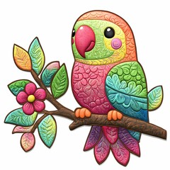 Colorful embroidered bird clipart