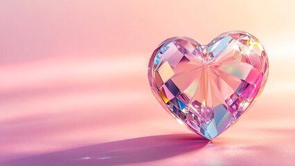 Fototapeta premium Colored heart shaped diamond. Place for Valentine's Day text . Multicolored glittering heart crystal. Valentine's day. Copy-space for text. Generate AI.