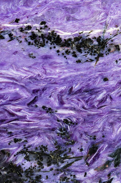 Macro photograph of charoite from Siberia, displaying vivid patterns