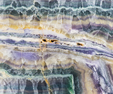 Macro photograph of layered natural slab of fluorite