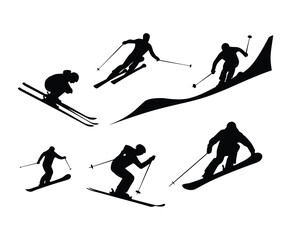 Naklejka premium Skiing and Snowboarding Silhouettes Template Illustration