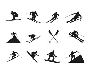 Fototapeta premium Skiing Silhouettes EPS Vector Template