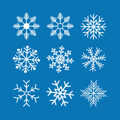Snowflake variations icon collection. White snowflakes icon set vector. Snow symbol