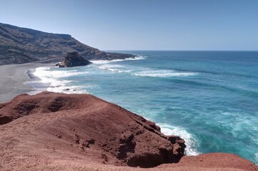 plage el golfo, lanzarote, canaries, espagne