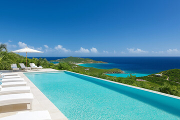 Traumhafte Poollandschaft mit Meerblick und modernem Design

