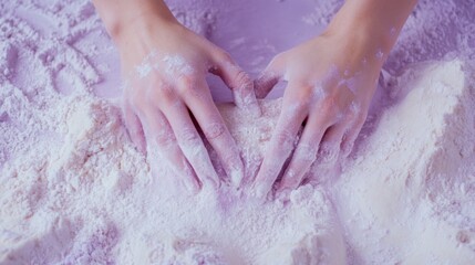 Fototapeta premium Hands kneading dough in a soft, floury surface, creating a tactile baking experience, AI