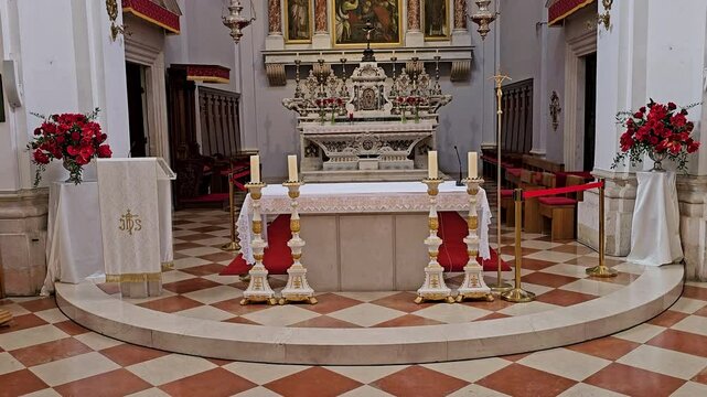 DUBROVNIK, CROATIA - MAY 18, 2024: Beautiful interior of the Saint Blaise Church-Dubrivnik, Criatia-Tilt up