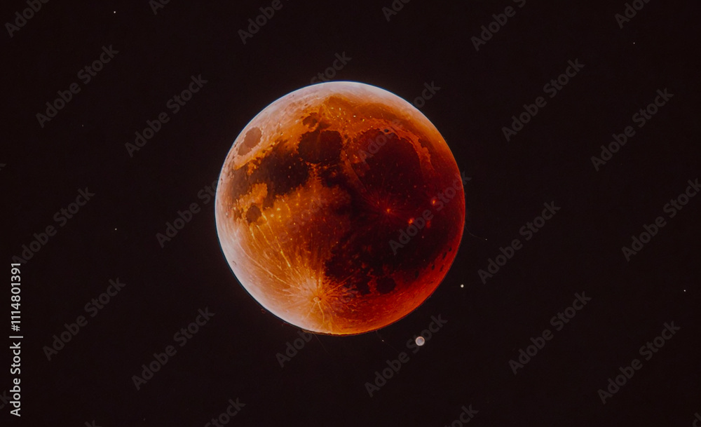 Poster red moon in the sky. the moon is in the middle of the image. the sky is dark