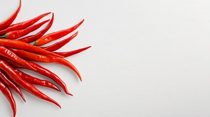 Abstract arrangement of pickled chili peppers, aged and textured, floating as if weightless on a white canvas, emphasizing their organic curves