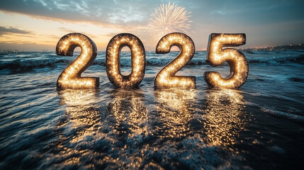 Podświetlany napis 2025 na Nowy Rok  © Silent26