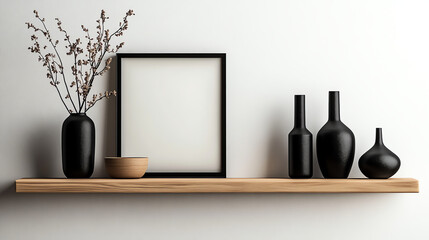 Minimalist Decor on Wooden Shelf with Framed Picture