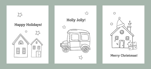 Obraz premium Greeting cards vector set with Christmas toys illustration