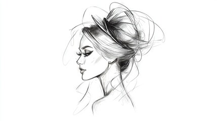 Fototapeta premium Black & white portrait of a woman in a bun, her eyes shut