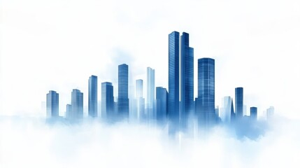 Fototapeta premium Futuristic skyline emerging from a sea of clouds, showcasing modern architecture, AI