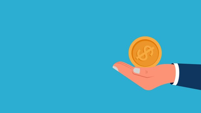 Footage of animation of doing business, investment, income, concept of hands playing with money coins as a symbol of business profits