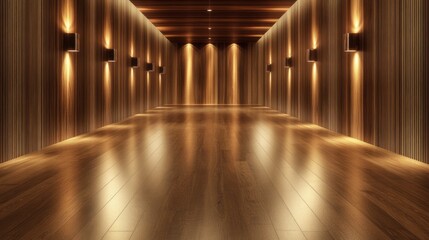 Fototapeta premium Wooden Corridor with Warm Lighting