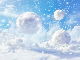 Snowball fight with vibrant snow, dynamic energy, cozy winter scene
