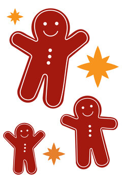 Set of three gingerbread characters. Perfect for holiday cooking magazines, and festive culinary social media content, festive greeting cards, and children's storybooks that celebrate the joy of Xmas