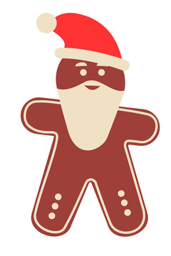 Gingerbread man with Santa hat a big beard. Minimal vector illustration on isolated background. Perfect for Christmas and holiday-themed designs. Vertical layout