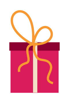 A big pink, purple box, present, gift with ribbon. Celebration time. Christmas, birthday, event. Colorful, minimal vector illustration on isolated background, vertical layout. 