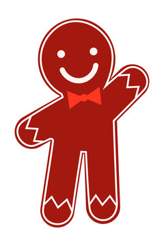 Gingerbread man with red bowtie. The character features a cheerful smile and is designed with bright, bold colors and a modern style. Perfect for Christmas and holiday-themed designs. Vertical layout