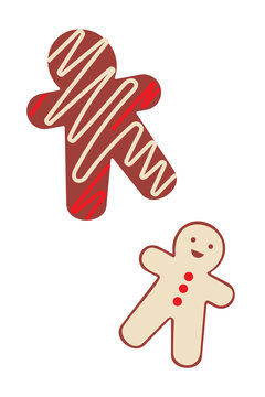 Two gingerbread man with funny decorations. The characters are designed with bright, bold colors and a modern style. Perfect for Christmas and holiday-themed designs like cards or social media post
