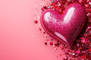 Fototapeta premium A close-up view of a heart-shaped object set against a soft pink background, symbolizing love and affection perfect for Valentine's Day.