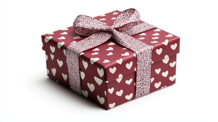 Valentine's gift box with heart patterns and ribbon, isolated on white, vibrant colors, festive and joyful, perfect for holiday designs