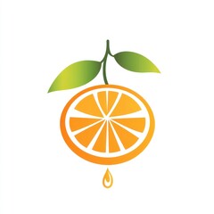 Fresh orange slice with leaves and dripping juice.