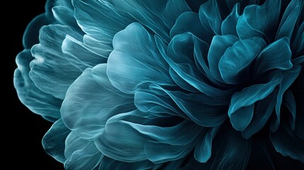   A zoomed-in photo of a blue blossom on a dark canvas with a fuzzy snapshot of the flower's core